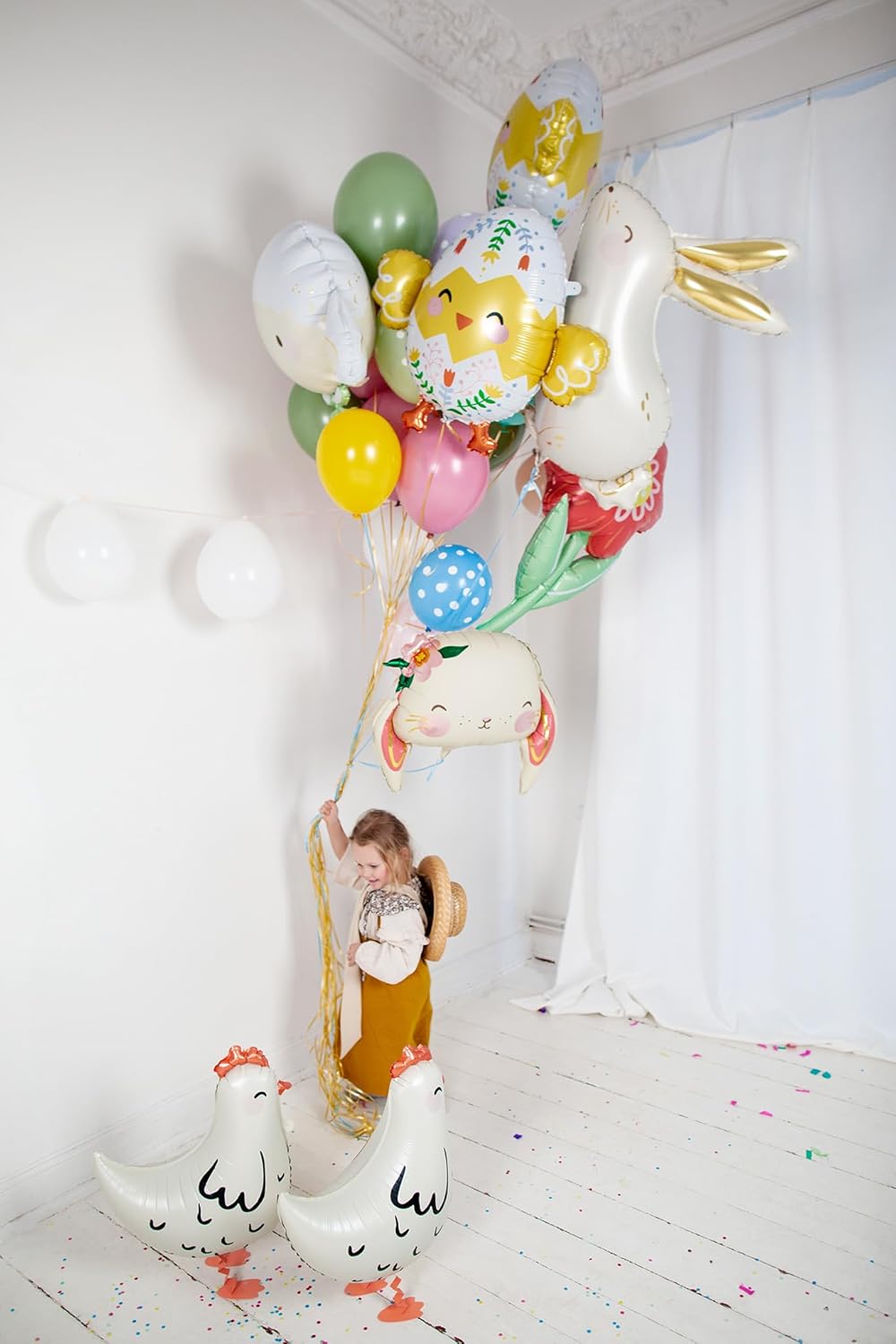Folienballon Henne 42x45cm - Airwalker Ballon - schwebend über den Boden mit Helium gefüllt - Luftballon für Bauernhof Kinderparty - Folienluftballon als Osterdeko Geburtstagsdeko Partydeko - Weiß
