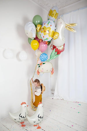 Folienballon Henne 42x45cm - Airwalker Ballon - schwebend über den Boden mit Helium gefüllt - Luftballon für Bauernhof Kinderparty - Folienluftballon als Osterdeko Geburtstagsdeko Partydeko - Weiß