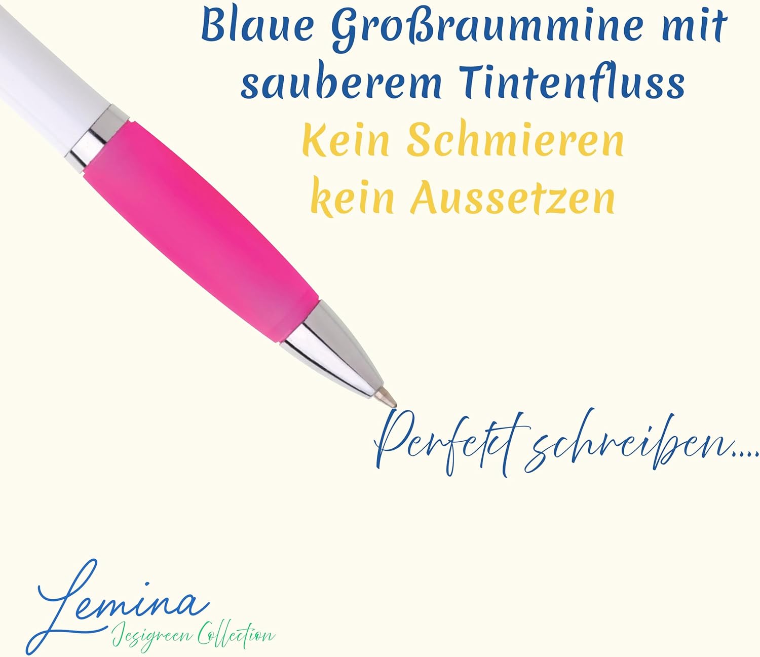 10er Pack Kugelschreiber Beidhändig Hochwertige Blaue Miene Ergonomisch Premium Qualität für Büro Schule und Haushalt (Pink)