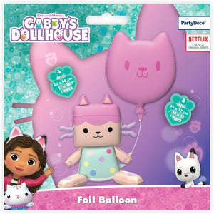 Folienballon Gabby's Dollhouse Baby Box 43x46cm mit Katze 35x37cm Set - DIY Ballon für Helium oder Luft - Kindergeburtstag Mädchen Partydeko - Folienluftballon Geburtstagsdeko