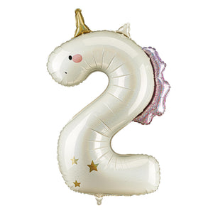 Folienballon Einhorn Ziffer 4-93cm - Luftballon für Helium oder Luft - Kunststoffballon für Kindergeburtstag Kinderparty Babyfeier - Ballon für Feste - Weiß Gold Pink