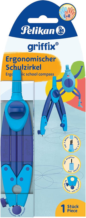 Pelikan griffix Schul-Zirkel, 150mm, mit Ersatzminen, Anspitzer und Spitzenschutz, blau, 1 Stück