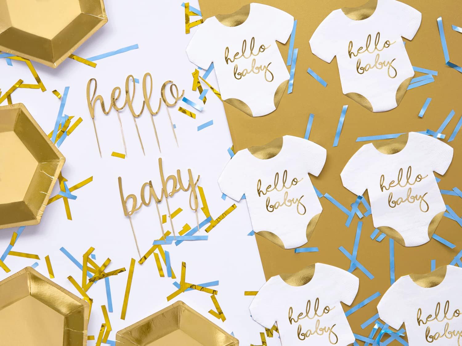 Servietten Hello Baby Strampler 32,5x31,5 cm 3-lagig 20 Stück Papierservietten Servierten für Geburt und Babyparty weiß gold bedruckt