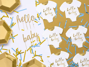 Servietten Hello Baby Strampler 32,5x31,5 cm 3-lagig 20 Stück Papierservietten Servierten für Geburt und Babyparty weiß gold bedruckt