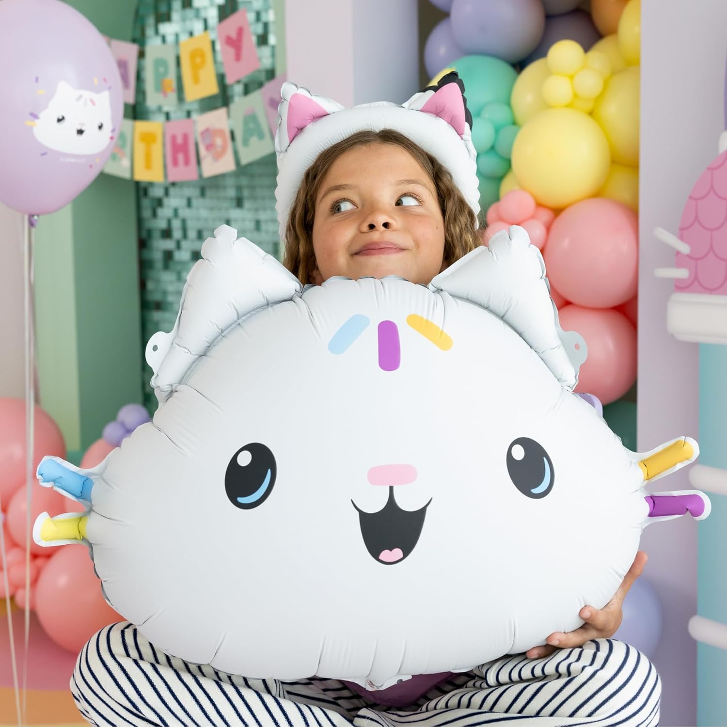Folienballon Gabby's Dollhouse Kuchi 67x43cm - Ballon für Helium oder Luft - Kindergeburtstag Mädchen Partydeko - Cakey Folienluftballon Geburtstagsdeko - Weiß