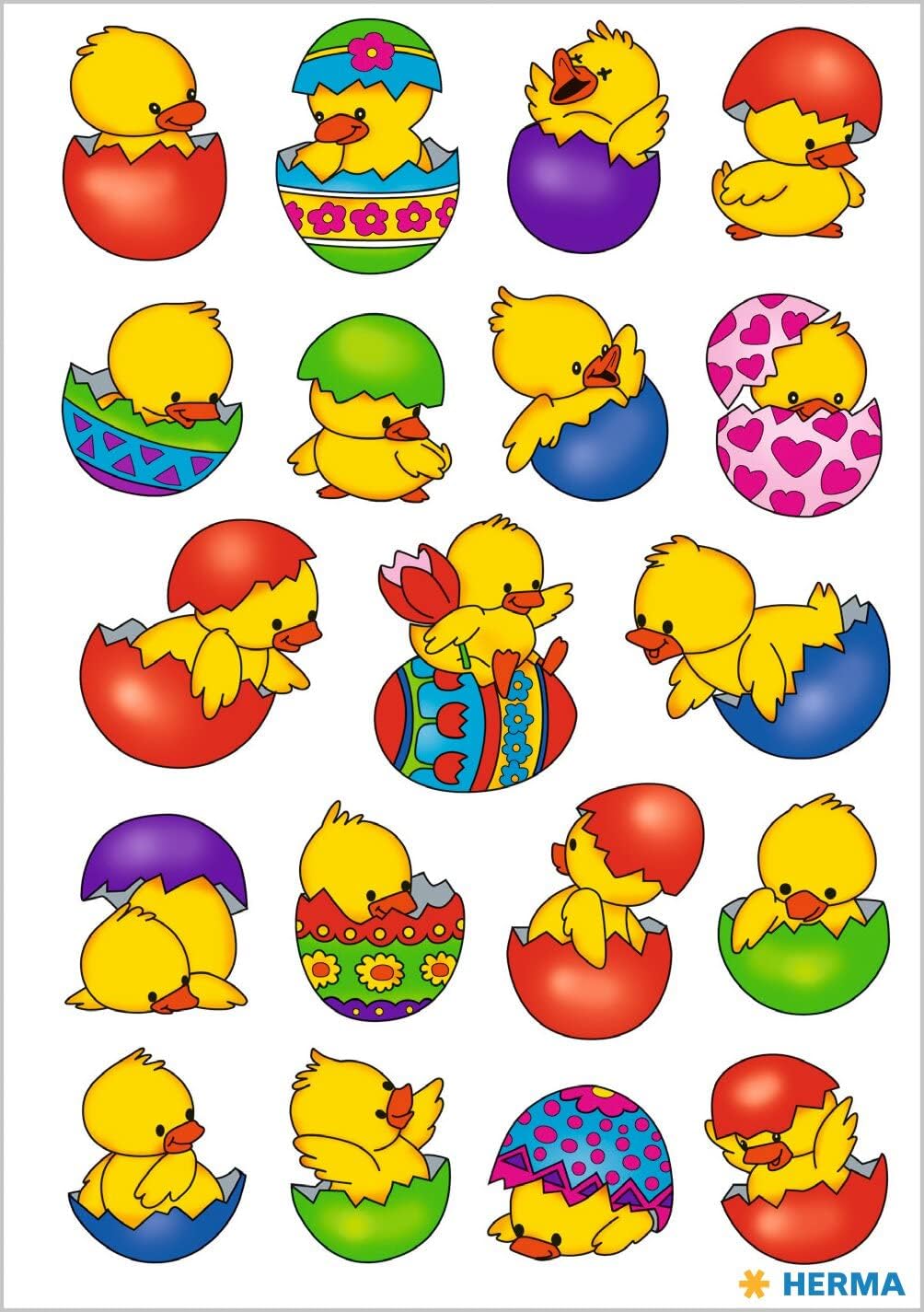 HERMA 3686 Aufkleber Ostereier Küken Bunt klein, 57 Stück, Ostern Sticker mit Ostermotiven, Happy Easter Etiketten für Ostergeschenke Osterdeko Scrapbooking Dekoration Geschenk Briefe DIY Basteln