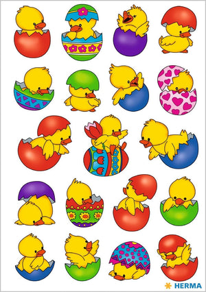 HERMA 3686 Aufkleber Ostereier Küken Bunt klein, 57 Stück, Ostern Sticker mit Ostermotiven, Happy Easter Etiketten für Ostergeschenke Osterdeko Scrapbooking Dekoration Geschenk Briefe DIY Basteln
