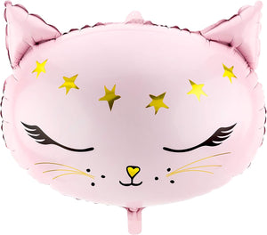 Shape Folienballon "Katze mit Sternen" Rosa/Gold | 48 x 36cm