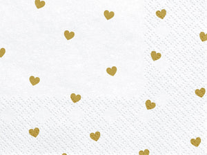 Servietten "Herzen" 20Stk/33x33cm | Weiß/Gold