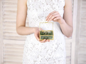 Box aus Glas 9x5.5x4cm Deko Schmuckkasten Deckel Schmuckbox Ringbox Geschenkbox Hochzeit klar gold