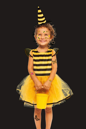 HERMA 15304 Face Art Sticker Bienen Blumen, dermatologisch getestet, ablösbare Glitzer Gesicht Aufkleber, temporäre Tattoos für Karneval Fasching Halloween Festival Kinder Geburtstag, gelb orange