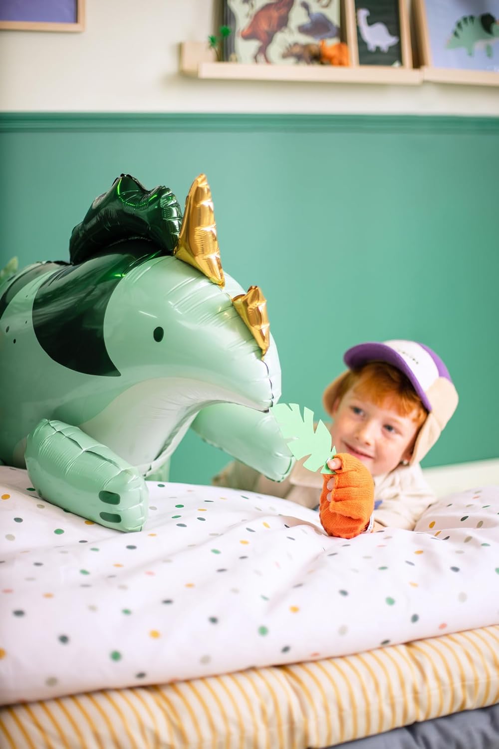 Folienballon Dinosaurier Triceratops 93x49cm - XXL Ballon für Helium oder Luft - Luftballon für Dinoparty Kindergeburtstag - Dino Folienluftballon als Geburtstagsdeko Partydeko - Grün