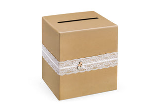 PartyDeco Geschenkbox, Gastgeschenk, Hochzeitsbox, Geldbox, Kartenbox - 24 x 24 x 24 cm - Geschenkkartenbox für Hochzeitsempfänge, Geburtstage, Abschlussfeiern, Braut- oder Babypartys - Gold