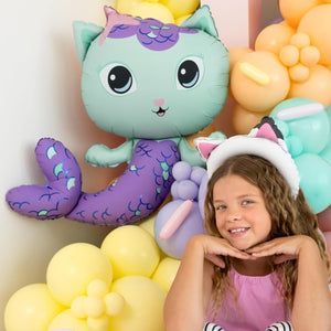 Folienballon Gabby's Dollhouse 82x80cm Meerkatze - Ballon für Helium oder Luft - Kindergeburtstag Mädchen Partydeko - Folienluftballon Geburtstagsdeko - Lila Türkis