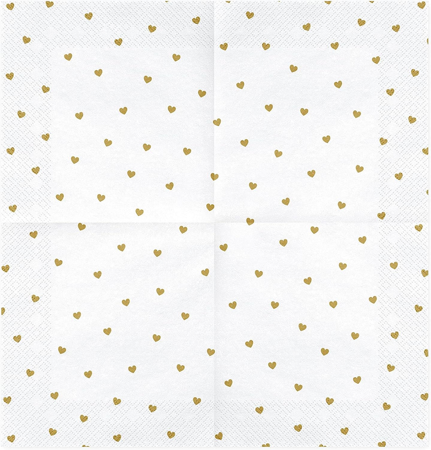 Servietten "Herzen" 20Stk/33x33cm | Weiß/Gold