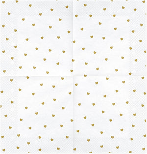 Servietten "Herzen" 20Stk/33x33cm | Weiß/Gold
