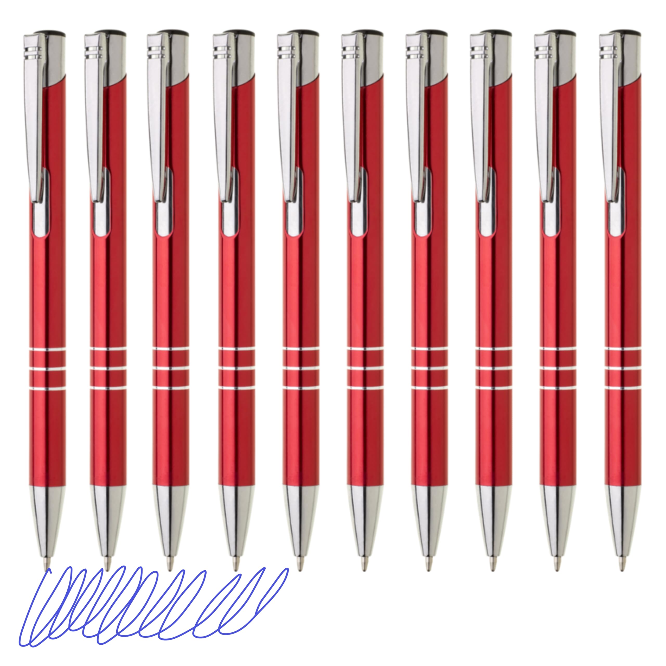 Kugelschreiber Metall 10er Set Hochwertige Blaue Tinte Premium Kullis für Büro Schule und Haushalt (Schwarz)