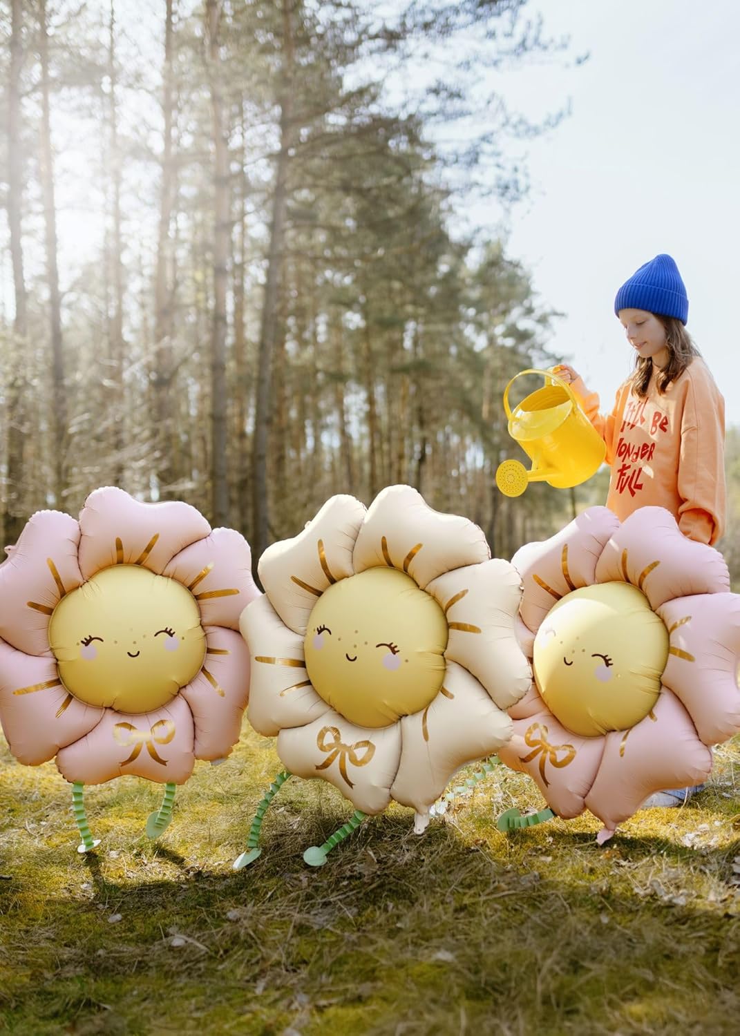 PartyDeco Airwalker Folienballon Blume 104x104 cm | Rosarot