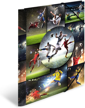 HERMA Sammelmappe A4 Fussball, Kinder Eckspanner-Mappe aus Kunststoff mit Sport Motiv, Gummizug, Innenklappen und Innendruck für Jungen und Mädchen