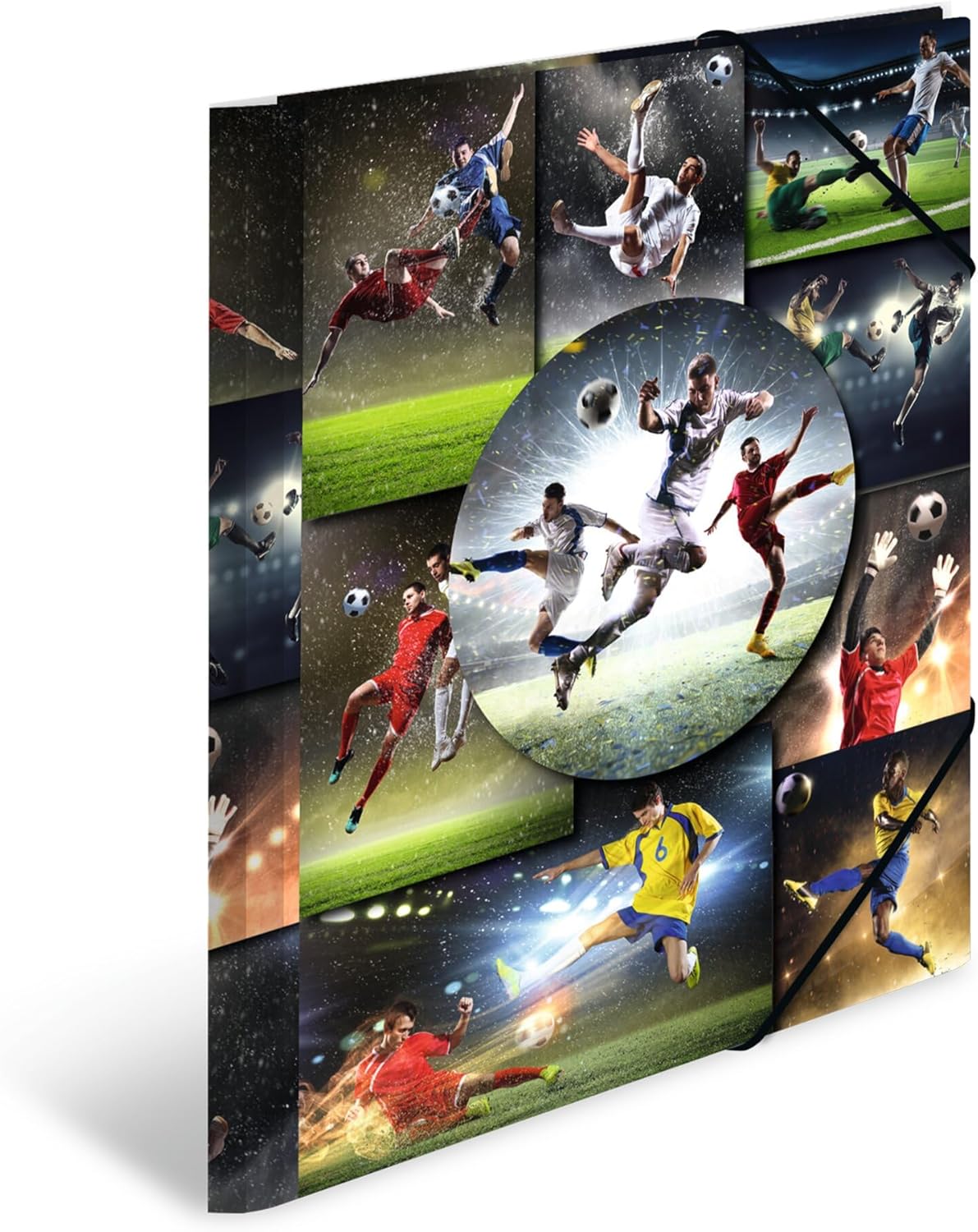 HERMA Sammelmappe A4 Fussball, Kinder Eckspanner-Mappe aus Kunststoff mit Sport Motiv, Gummizug, Innenklappen und Innendruck für Jungen und Mädchen