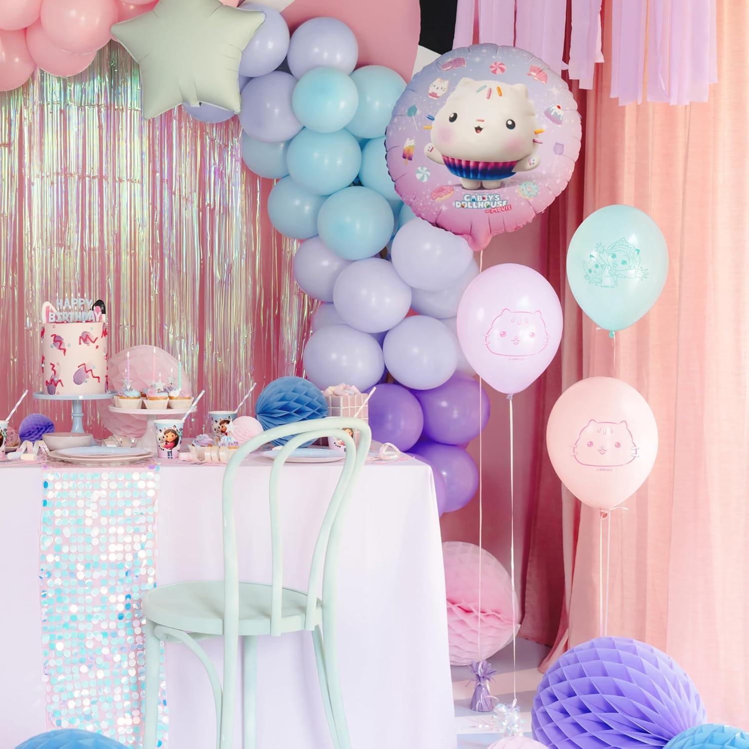 Folienballon Gabby's Dollhouse Kuchi 35cm - Ballon für Helium oder Luft - Kindergeburtstag Mädchen Partydeko - Cakey Folienluftballon Geburtstagsdeko - Rosa Weiß