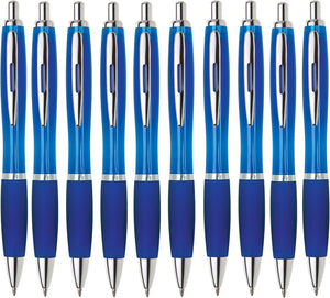 Kugelschreiber ergonomisch | 10 Stück | Hochwertige Tinte in Blau | Für Büro Schule und Haushalt | Transparent (Dunkel Blau)