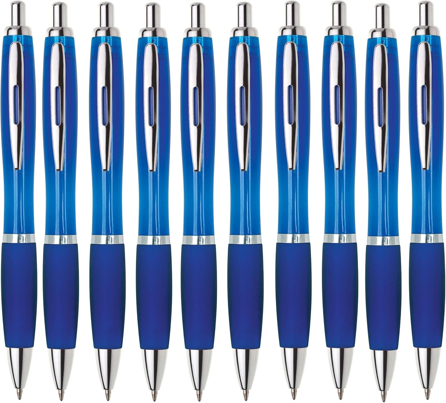 Kugelschreiber ergonomisch | 10 Stück | Hochwertige Tinte in Blau | Für Büro Schule und Haushalt | Transparent (Dunkel Blau)