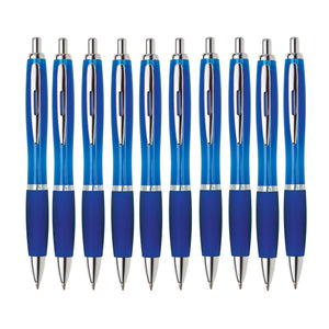 Kugelschreiber ergonomisch | 10 Stück | Hochwertige Tinte in Blau | Für Büro Schule und Haushalt | Transparent (Pink)