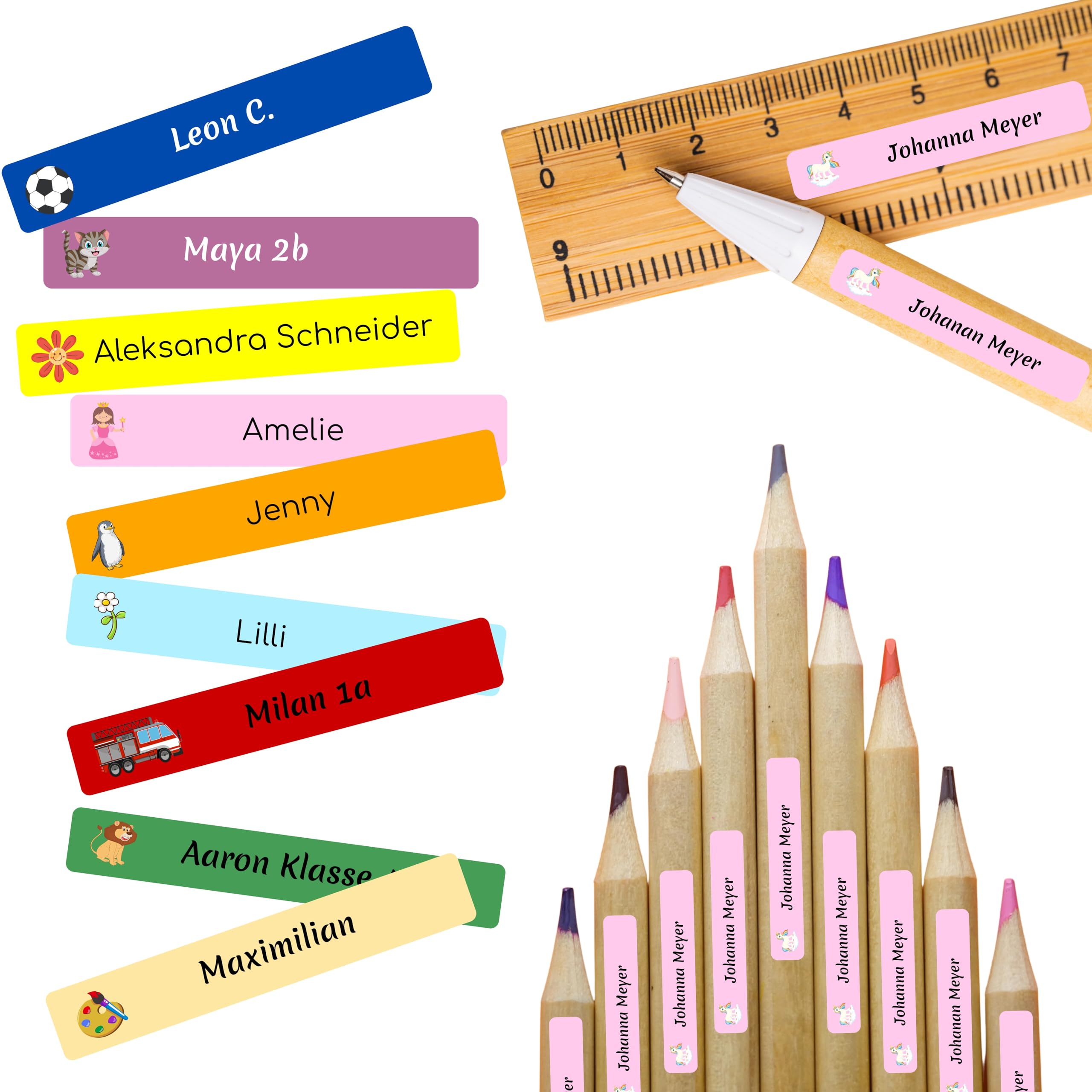 Namensaufkleber für Stifte | 112 Personalisierte Klebeetiketten für Kinder Schule Kita Uni | Namens Etiketten personalisiert | Made in Germany (Beerenlila)