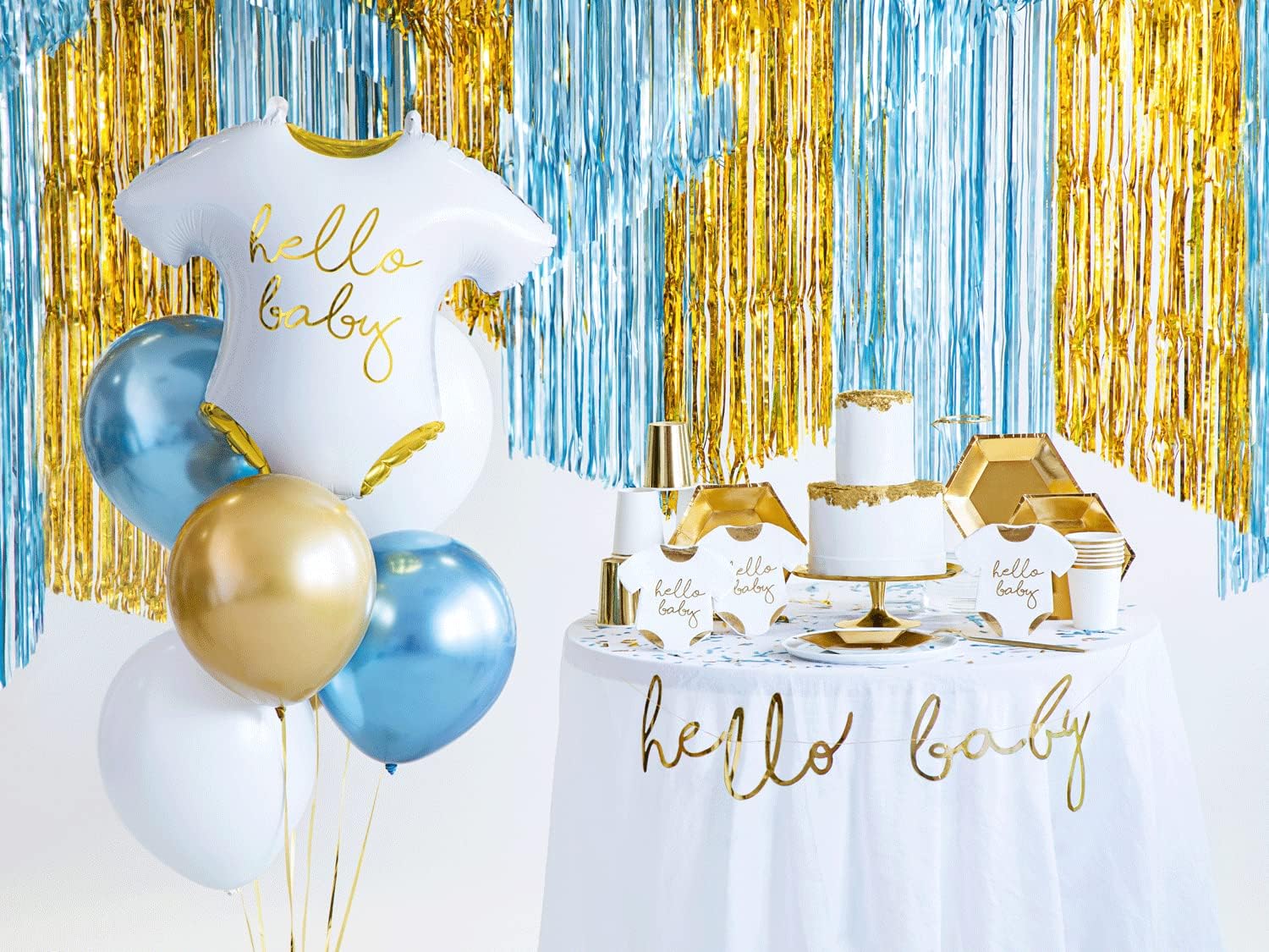 Servietten Hello Baby Strampler 32,5x31,5 cm 3-lagig 20 Stück Papierservietten Servierten für Geburt und Babyparty weiß gold bedruckt