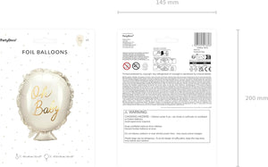 Folienballon mit Oh Baby Schrift 37x53cm - Ballon für Helium oder Luft - Luftballon für Baby Shower Babyparty Junge Mädchen - Folienluftballon als Geschenk zur Geburt - Weiß Gold