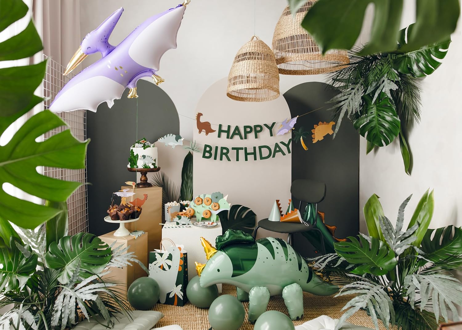 Folienballon Dinosaurier Triceratops 93x49cm - XXL Ballon für Helium oder Luft - Luftballon für Dinoparty Kindergeburtstag - Dino Folienluftballon als Geburtstagsdeko Partydeko - Grün