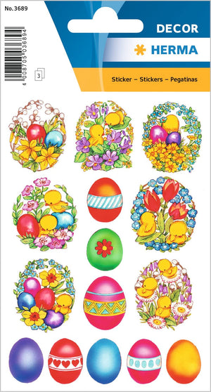 HERMA 3686 Aufkleber Ostereier Küken Bunt klein, 57 Stück, Ostern Sticker mit Ostermotiven, Happy Easter Etiketten für Ostergeschenke Osterdeko Scrapbooking Dekoration Geschenk Briefe DIY Basteln