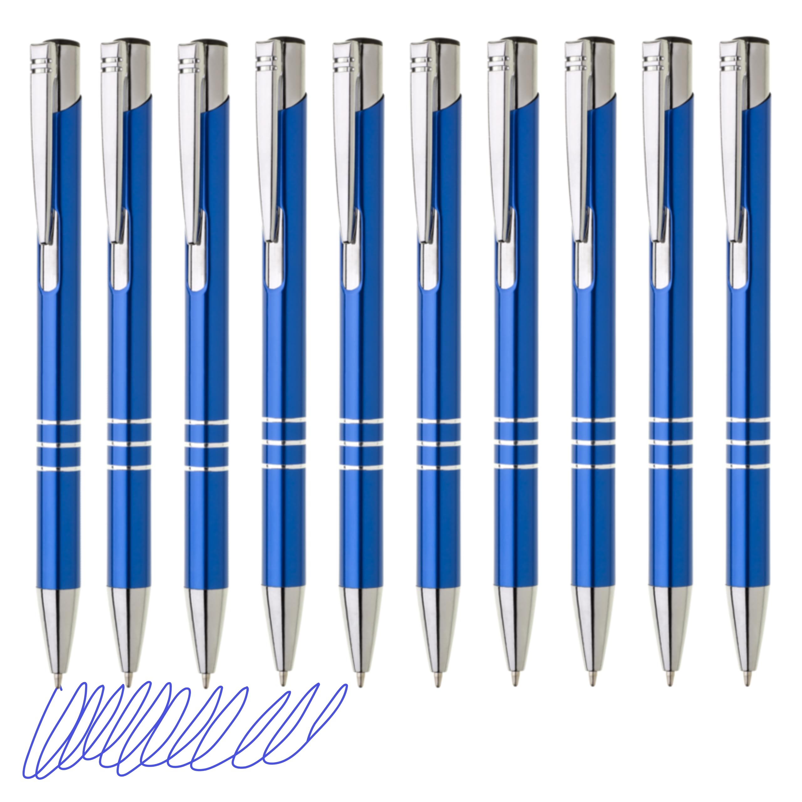 Kugelschreiber Metall 10er Set Hochwertige Blaue Tinte Premium Kullis für Büro Schule und Haushalt (Schwarz)