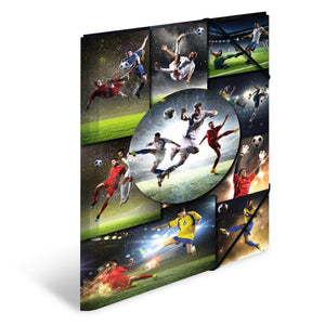HERMA Sammelmappe A4 Fussball, Kinder Eckspanner-Mappe aus Kunststoff mit Sport Motiv, Gummizug, Innenklappen und Innendruck für Jungen und Mädchen