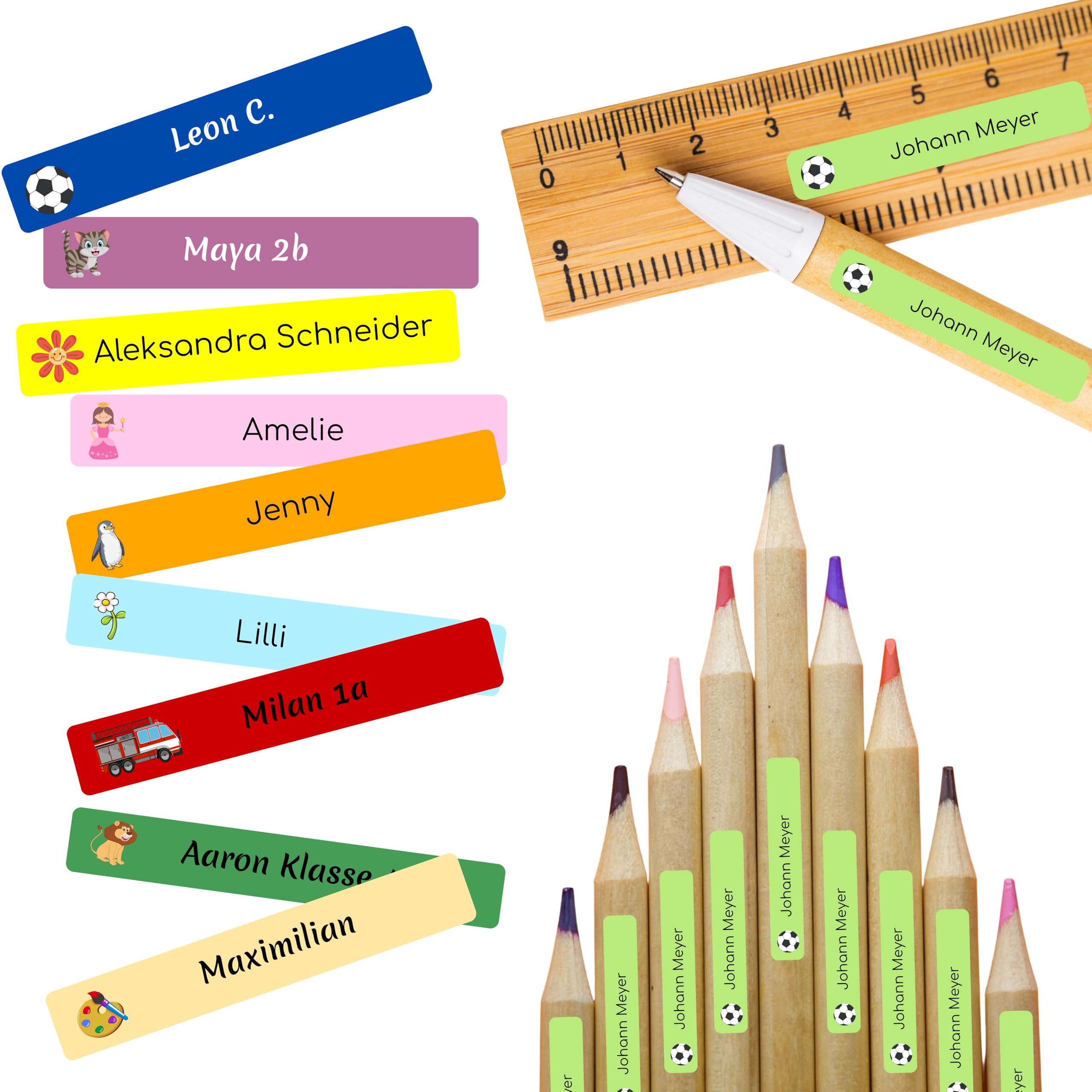 Namensaufkleber für Stifte | 112 Personalisierte Klebeetiketten für Kinder Schule Kita Uni | Namens Etiketten personalisiert | Made in Germany (Beerenlila)