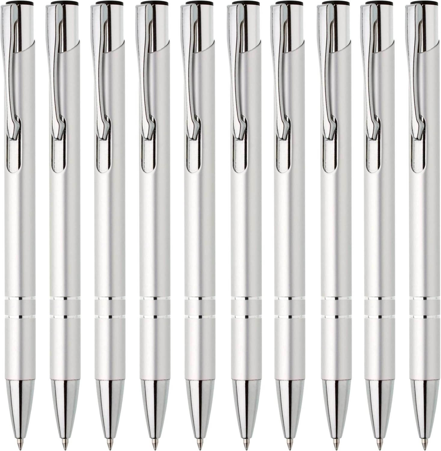 Metall Kugelschreiber 10er Set Hochwertige Blaue Tinte Premium Kullis für Büro Schule und Haushalt (Silber)