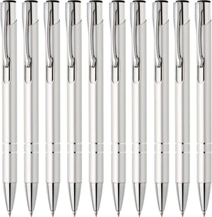Metall Kugelschreiber 10er Set Hochwertige Blaue Tinte Premium Kullis für Büro Schule und Haushalt (Silber)