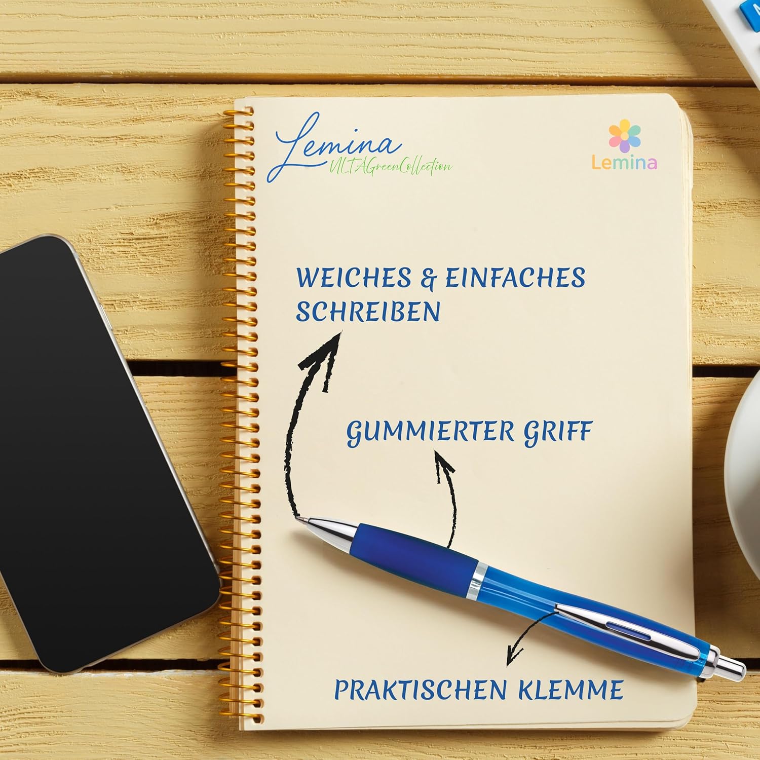 Kugelschreiber ergonomisch | 10 Stück | Hochwertige Tinte in Blau | Für Büro Schule und Haushalt | Transparent (Dunkel Blau)