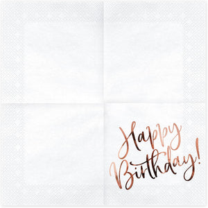 PartyDeco Happy Birthday Weiße Servietten 33x33cm 20 Stk. Geburtstag