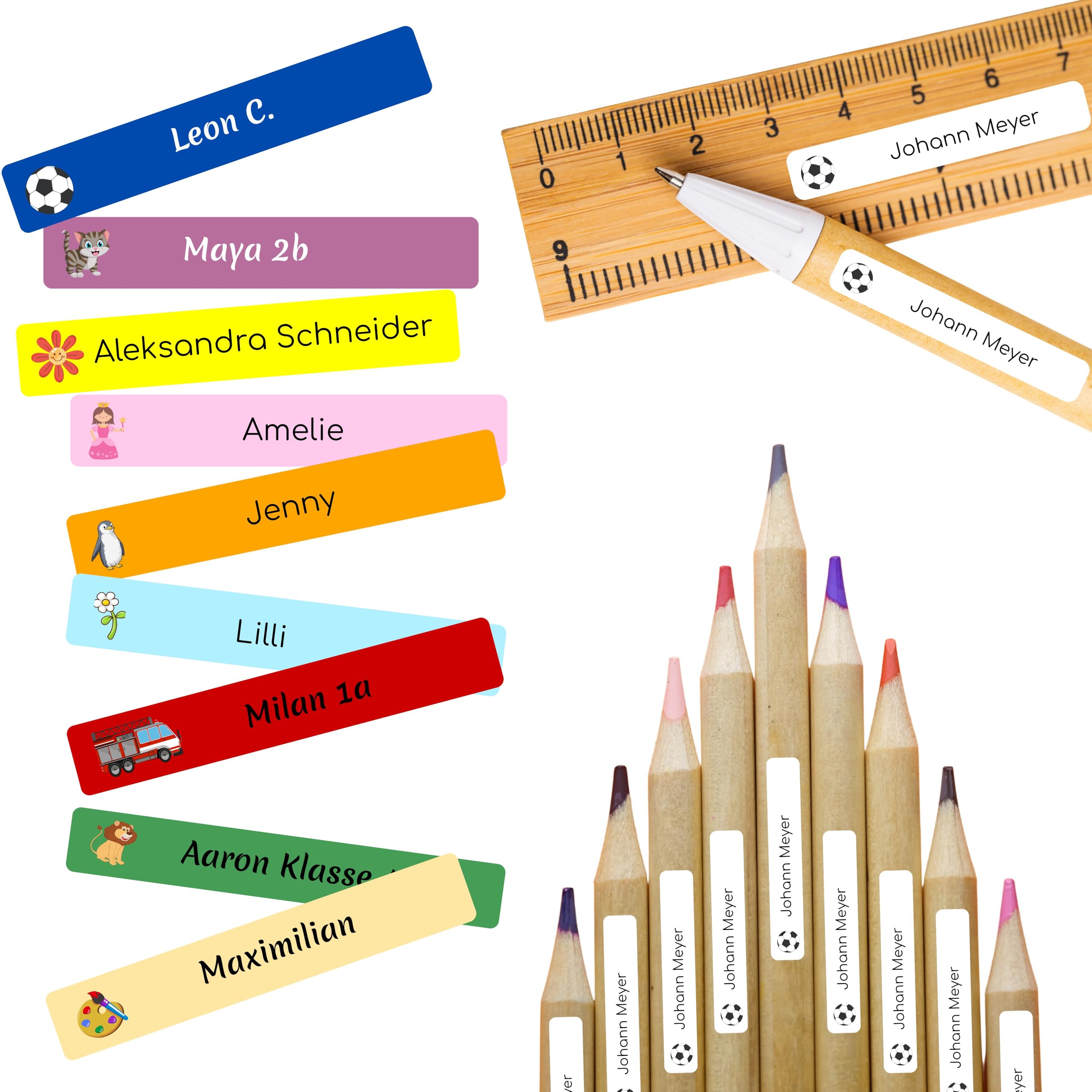 Namensaufkleber für Stifte | 112 Personalisierte Klebeetiketten für Kinder Schule Kita Uni | Namens Etiketten personalisiert | Made in Germany (Beerenlila)