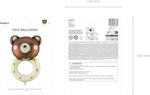 PartyDeco Großer Folienballon Teddybär Rassel – 61x88 cm, mit Helium aufblasbar, inklusive Strohhalm, perfekt für Geburtstagsfeiern, Babypartys und besondere Anlässe