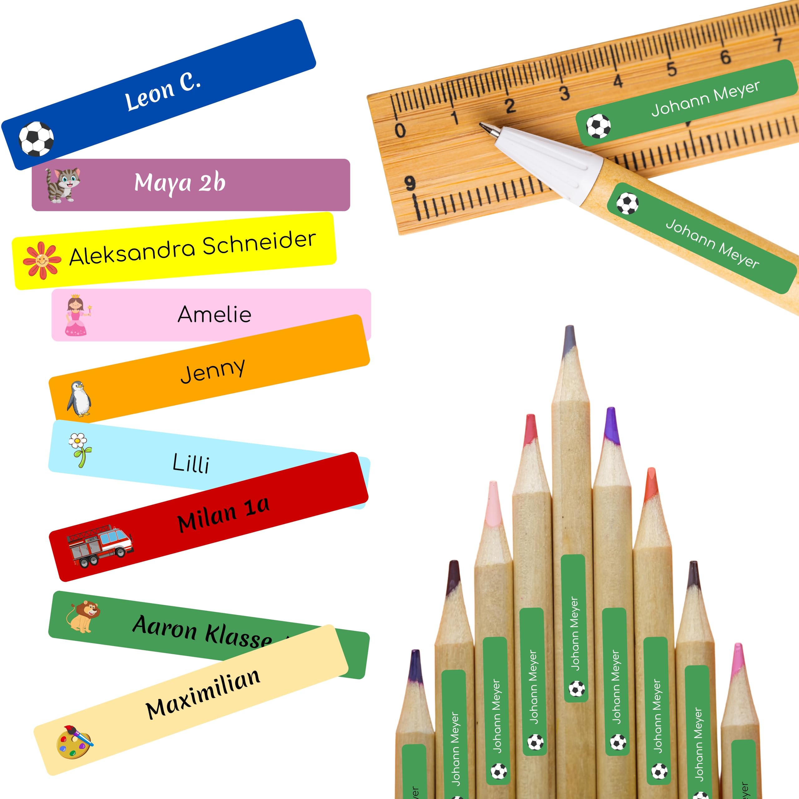 Namensaufkleber für Stifte | 112 Personalisierte Klebeetiketten für Kinder Schule Kita Uni | Namens Etiketten personalisiert | Made in Germany (Beerenlila)