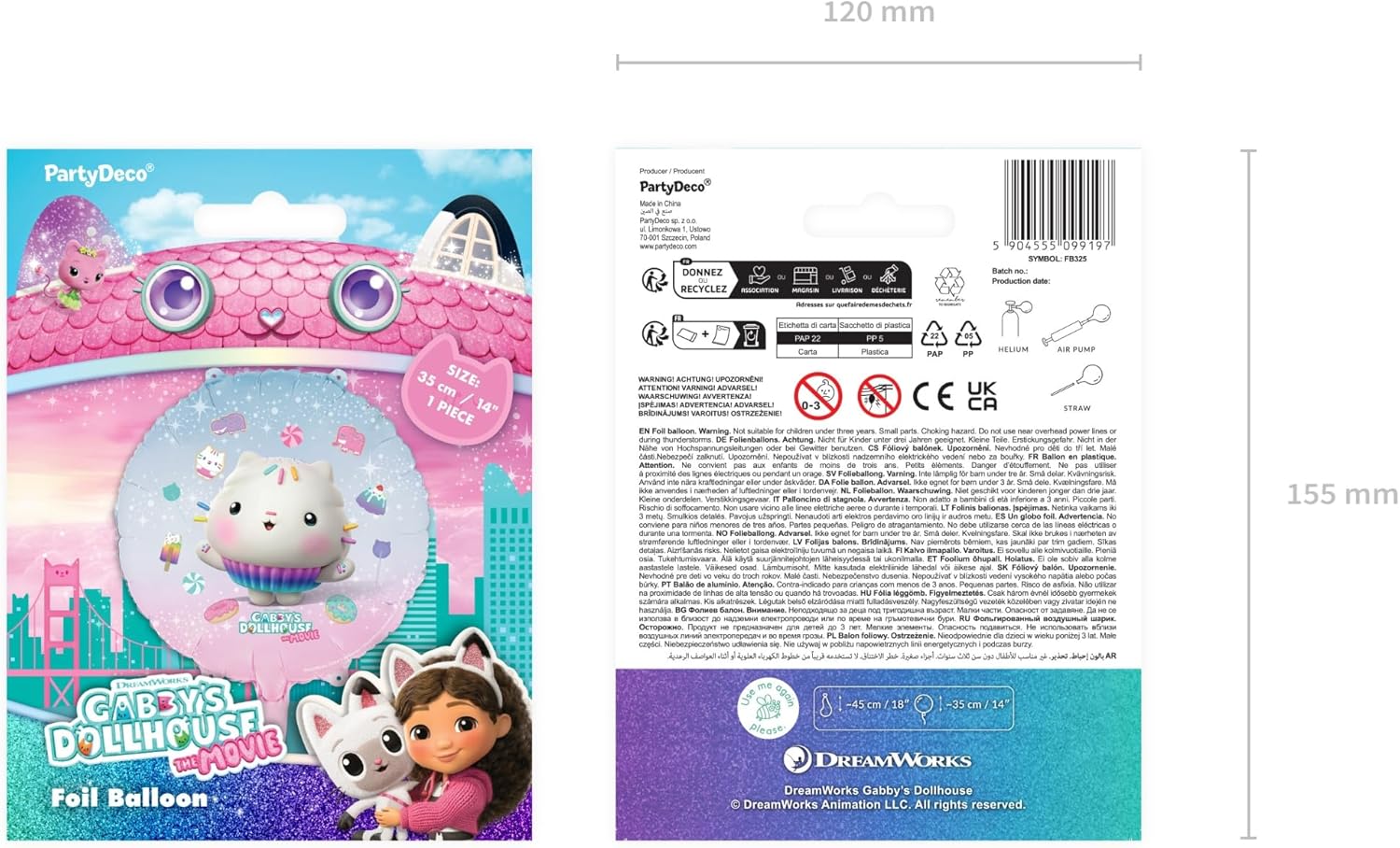 Folienballon Gabby's Dollhouse Kuchi 35cm - Ballon für Helium oder Luft - Kindergeburtstag Mädchen Partydeko - Cakey Folienluftballon Geburtstagsdeko - Rosa Weiß