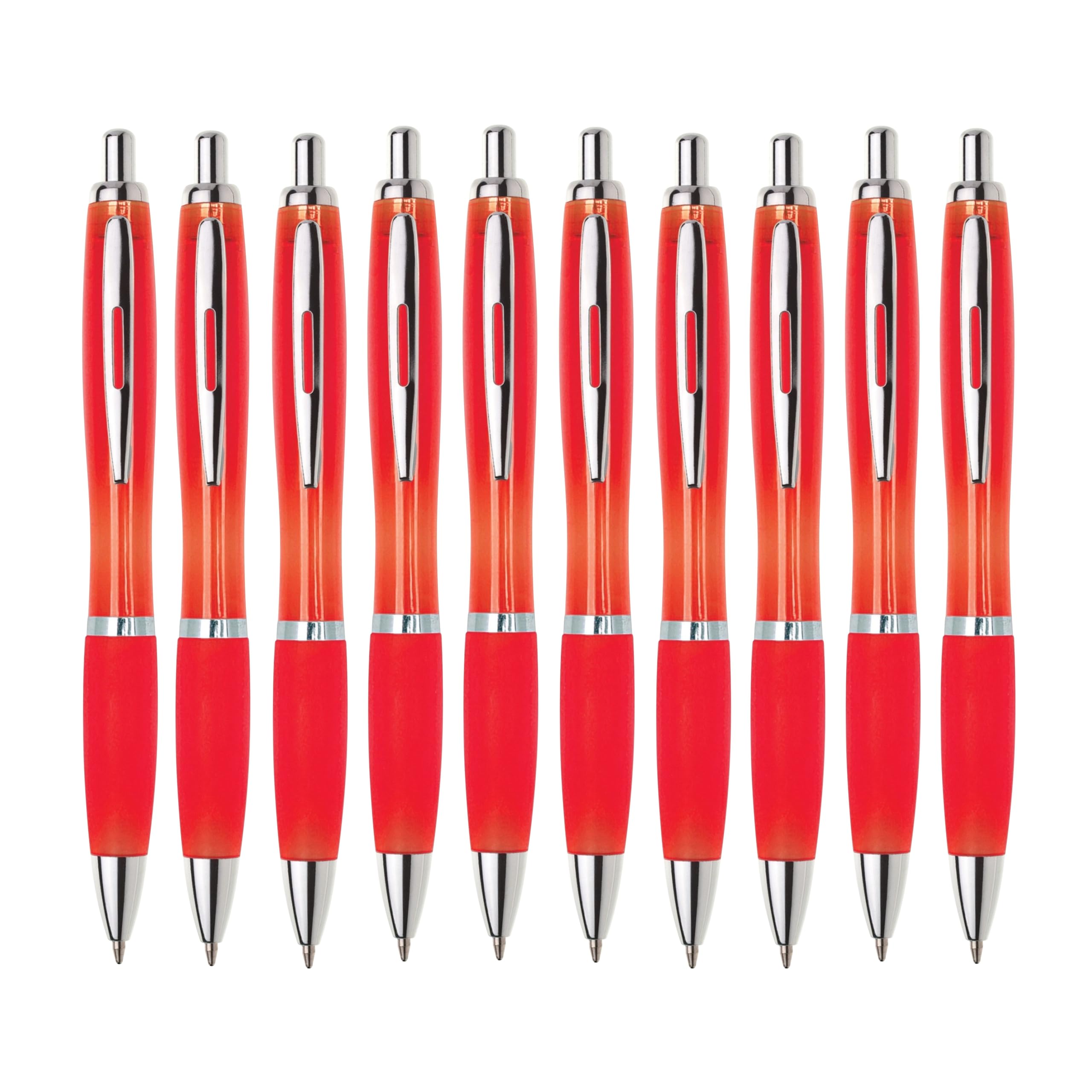 Kugelschreiber ergonomisch | 10 Stück | Hochwertige Tinte in Blau | Für Büro Schule und Haushalt | Transparent (Pink)