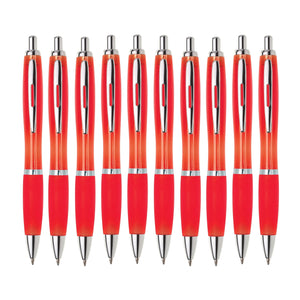Kugelschreiber ergonomisch | 10 Stück | Hochwertige Tinte in Blau | Für Büro Schule und Haushalt | Transparent (Pink)