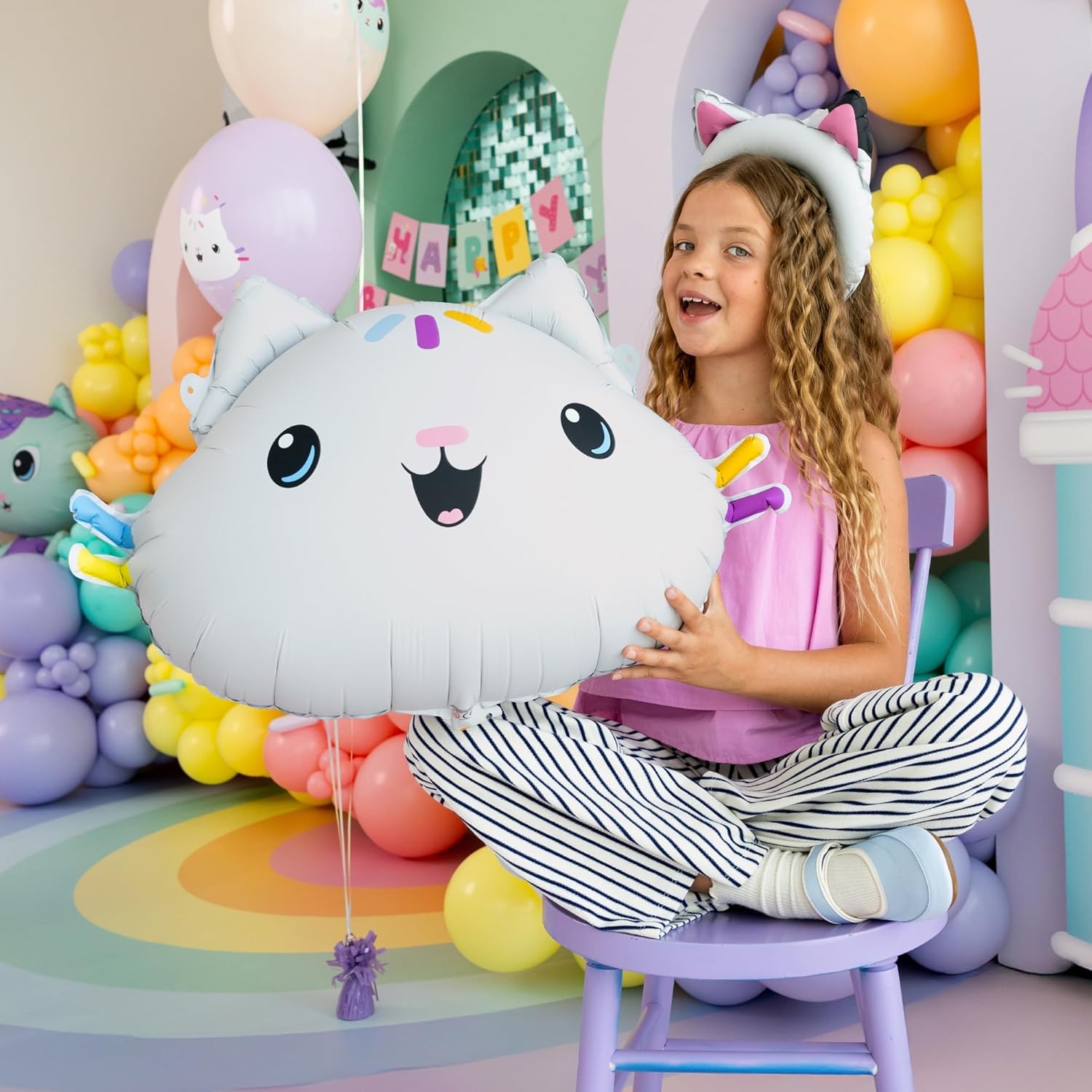 Folienballon Gabby's Dollhouse Kuchi 67x43cm - Ballon für Helium oder Luft - Kindergeburtstag Mädchen Partydeko - Cakey Folienluftballon Geburtstagsdeko - Weiß