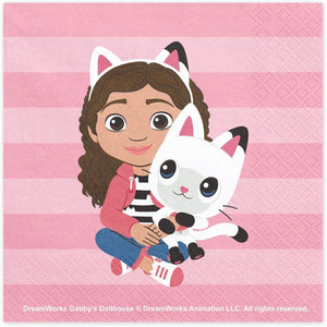 PartyDeco Servietten Gabby's Dollhouse Papier 33x33cm 20 STK. mit Pandy Paws - Papierservietten Partyservietten Kindergeburtstag - Tischdeko Kinderparty Geburtstag - Rosa