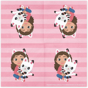 PartyDeco Servietten Gabby's Dollhouse Papier 33x33cm 20 STK. mit Pandy Paws - Papierservietten Partyservietten Kindergeburtstag - Tischdeko Kinderparty Geburtstag - Rosa
