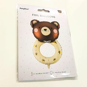 PartyDeco Großer Folienballon Teddybär Rassel – 61x88 cm, mit Helium aufblasbar, inklusive Strohhalm, perfekt für Geburtstagsfeiern, Babypartys und besondere Anlässe